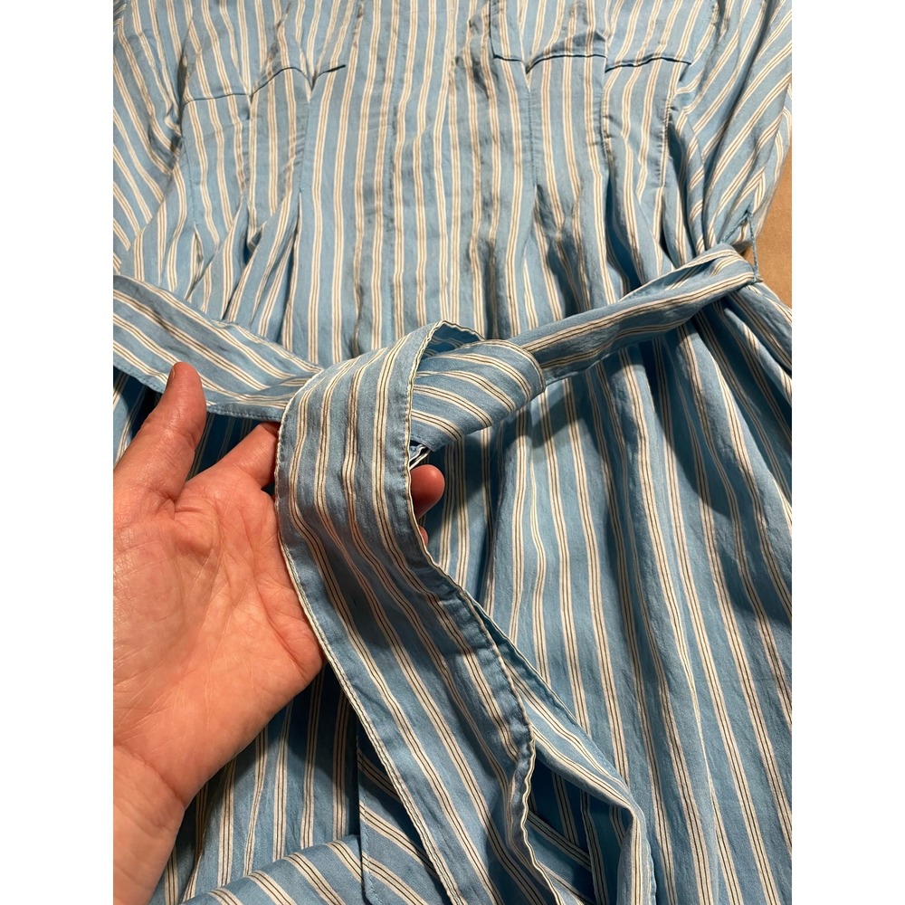 NWT Banana Republic Factory Midi Shirt Dress Size XL Blue White Sash Pockets - Picture 9 of 13